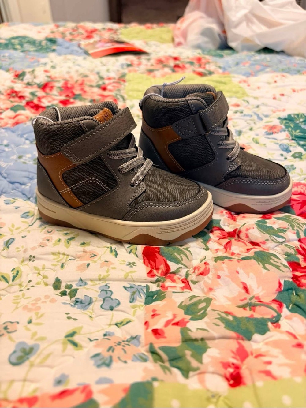 Stride Rite Grey and Brown High-Top Toddler Boots